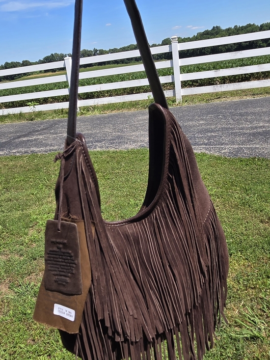 Vilenca Holland Handbags - Vilenca Holland Brown Suede Fringe Hobo Leather Trim Boho Western Shoulder Bag